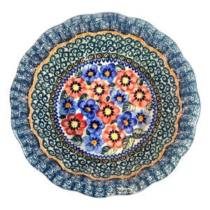 Rare Unikat Polish Handmade Blue Floral Pottery Bowl Signed by Artist